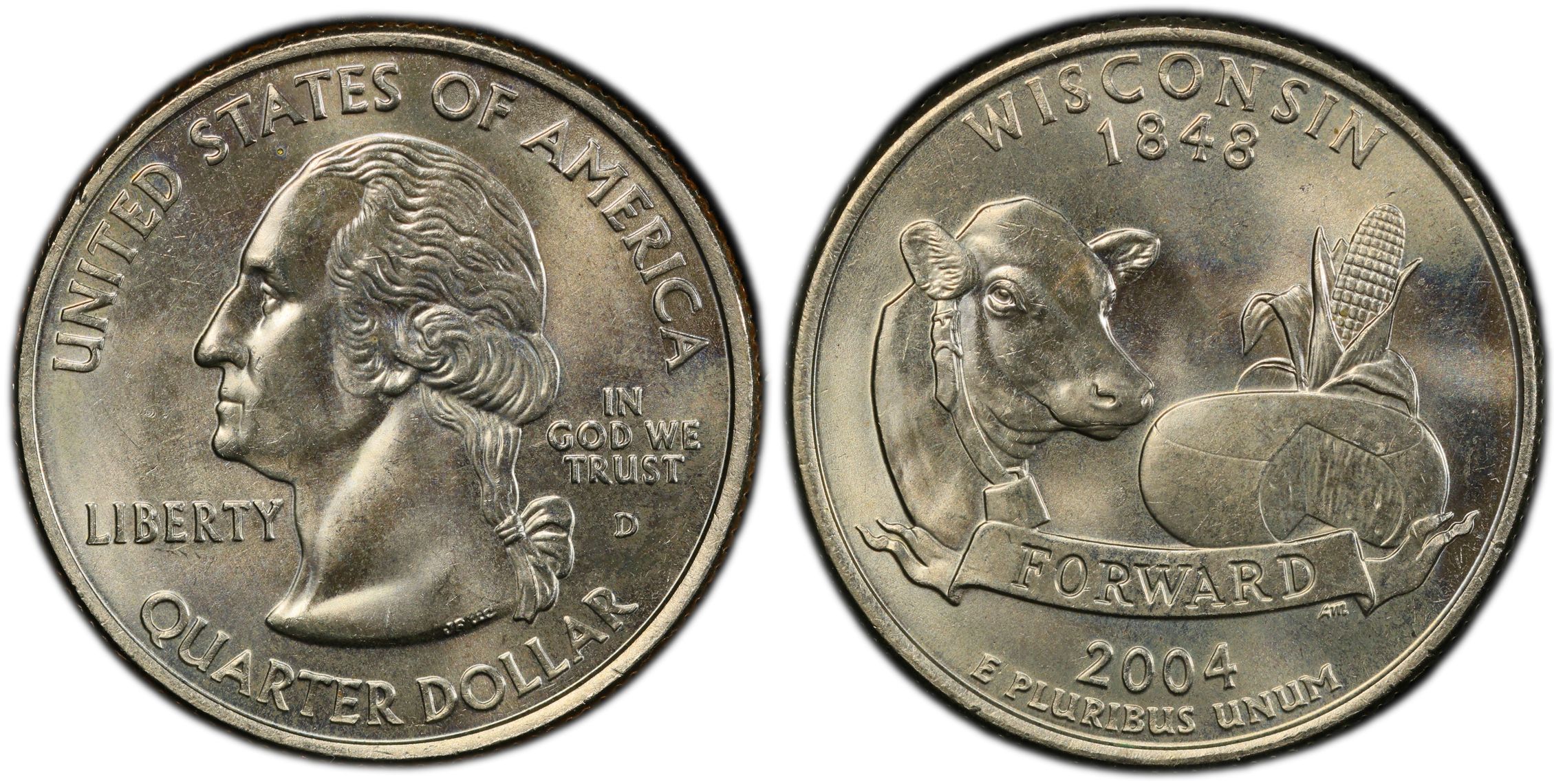 High-grade valuable quarters showing proof finishes and mint marks